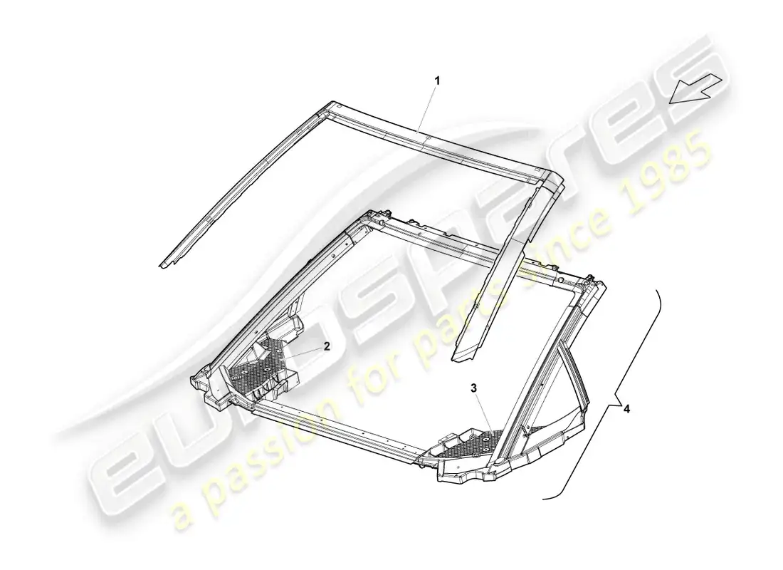 lamborghini lp550-2 spyder (2012) marco del techo delantero diagrama de piezas
