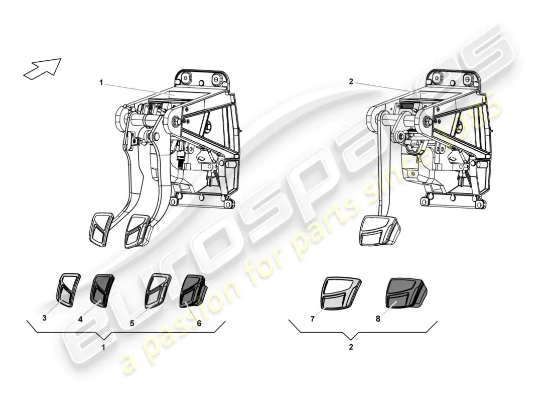 lamborghini lp550-2 spyder (2012) pedal de freno diagrama de piezas