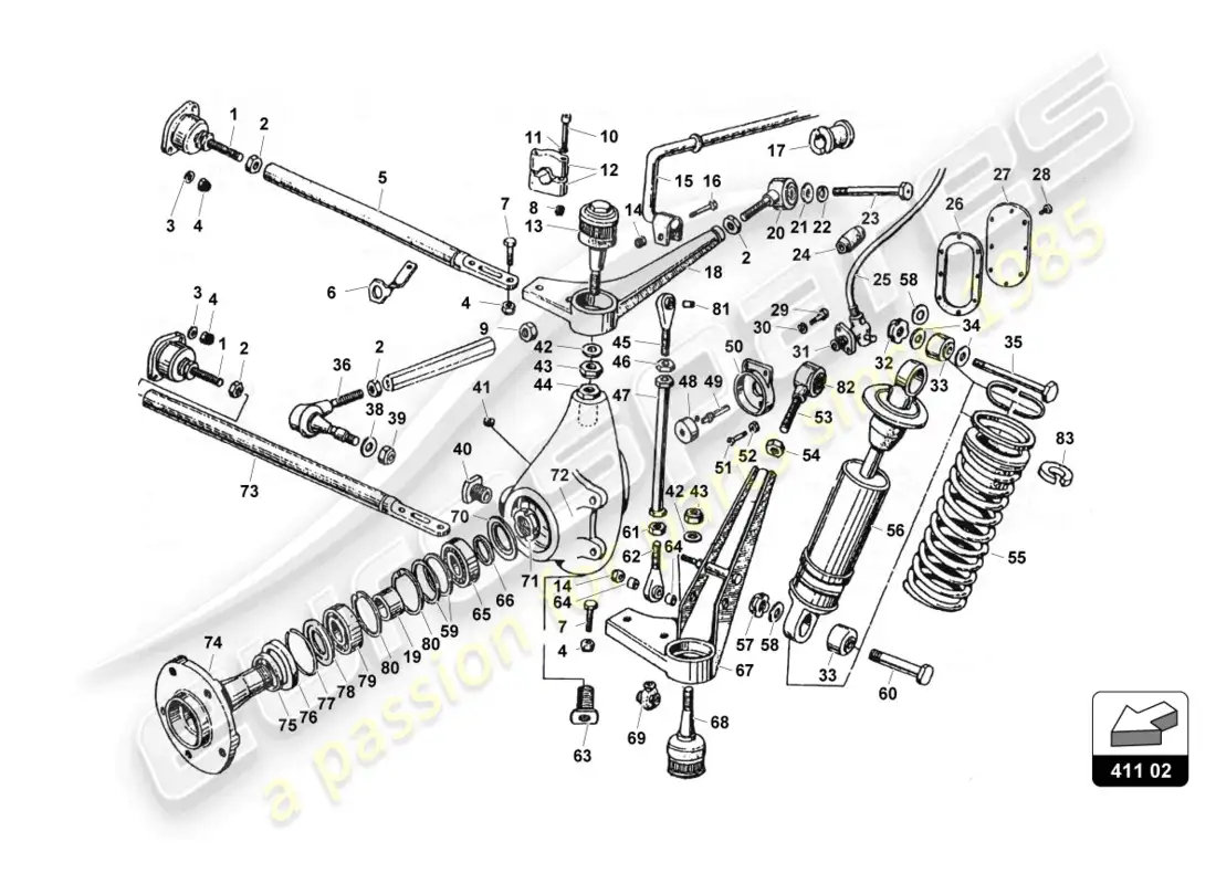 lamborghini countach 25th anniversary (1989) suspensión delantera diagrama de piezas