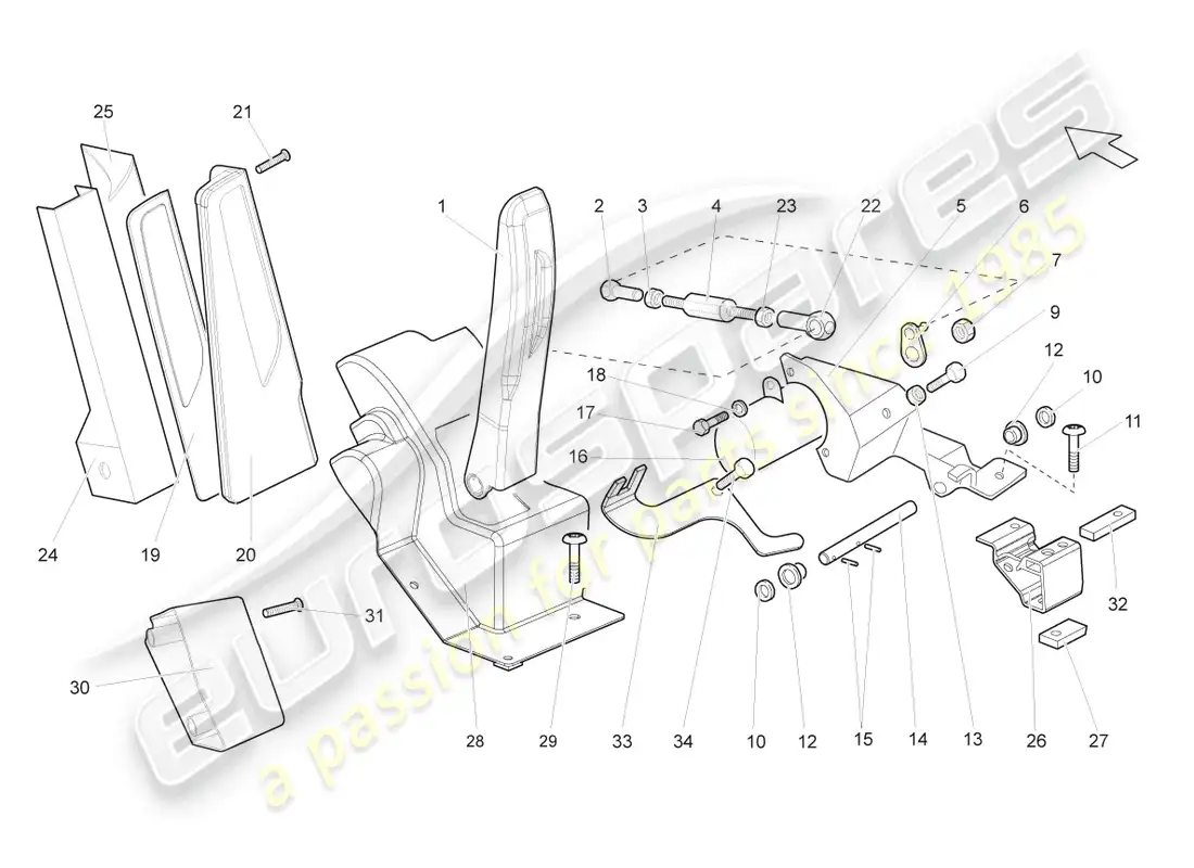 lamborghini gallardo spyder (2008) diagrama de piezas del pedal del acelerador