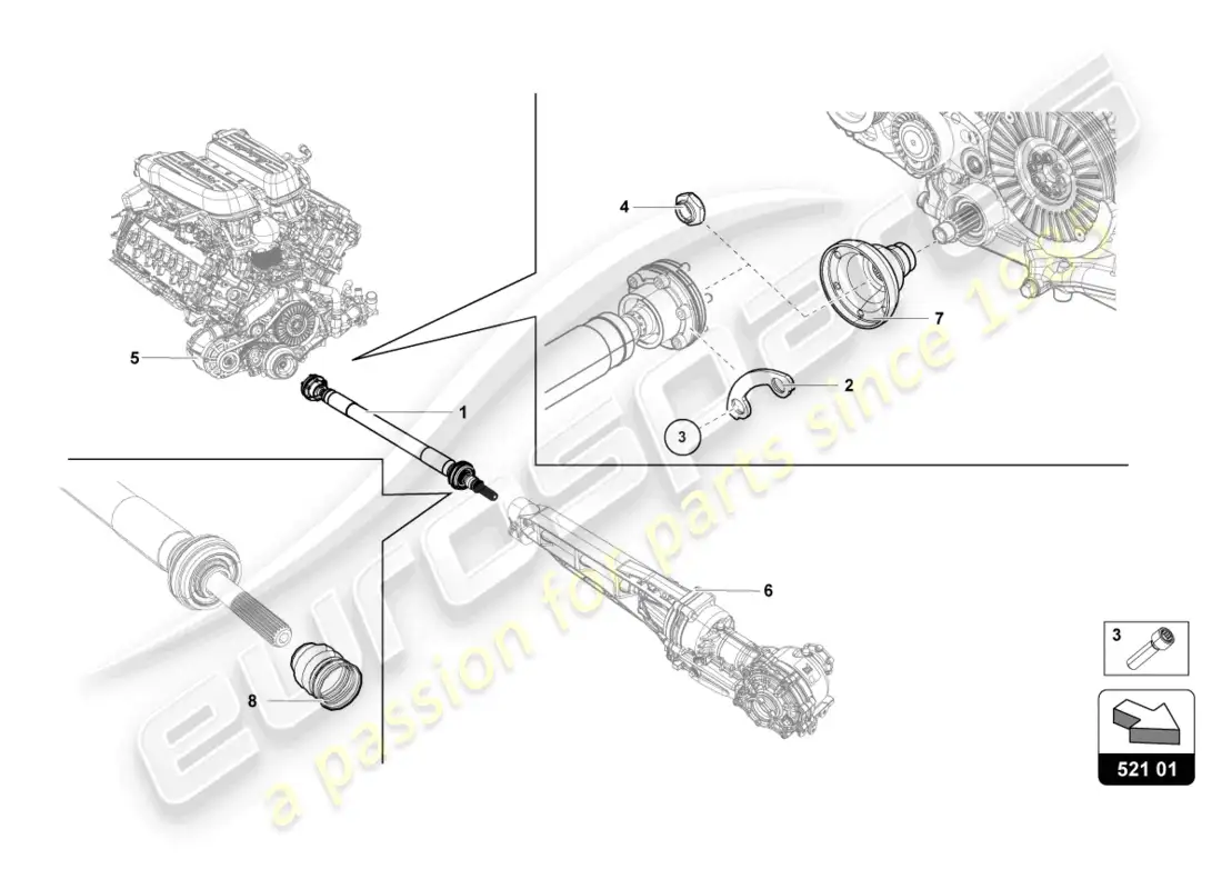 lamborghini evo spyder (2022) eje de accionamiento diagrama de piezas