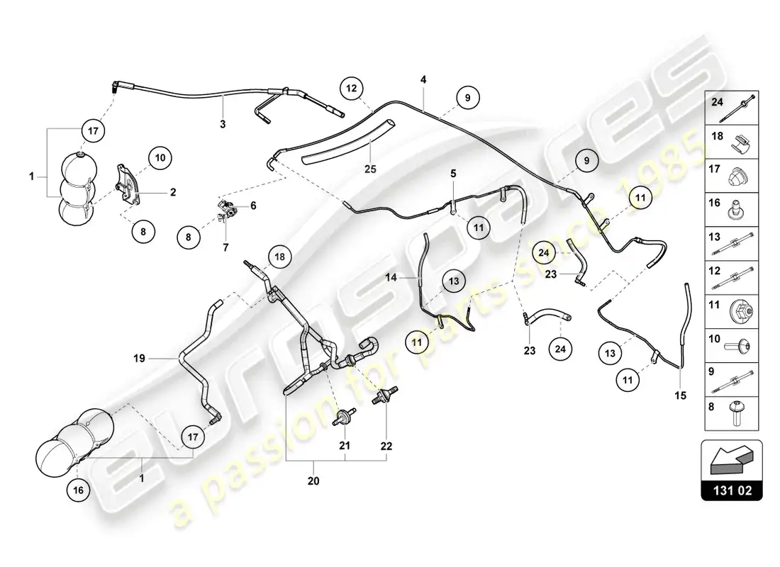 lamborghini evo coupe 2wd (2023) sistema de vacío diagrama de piezas