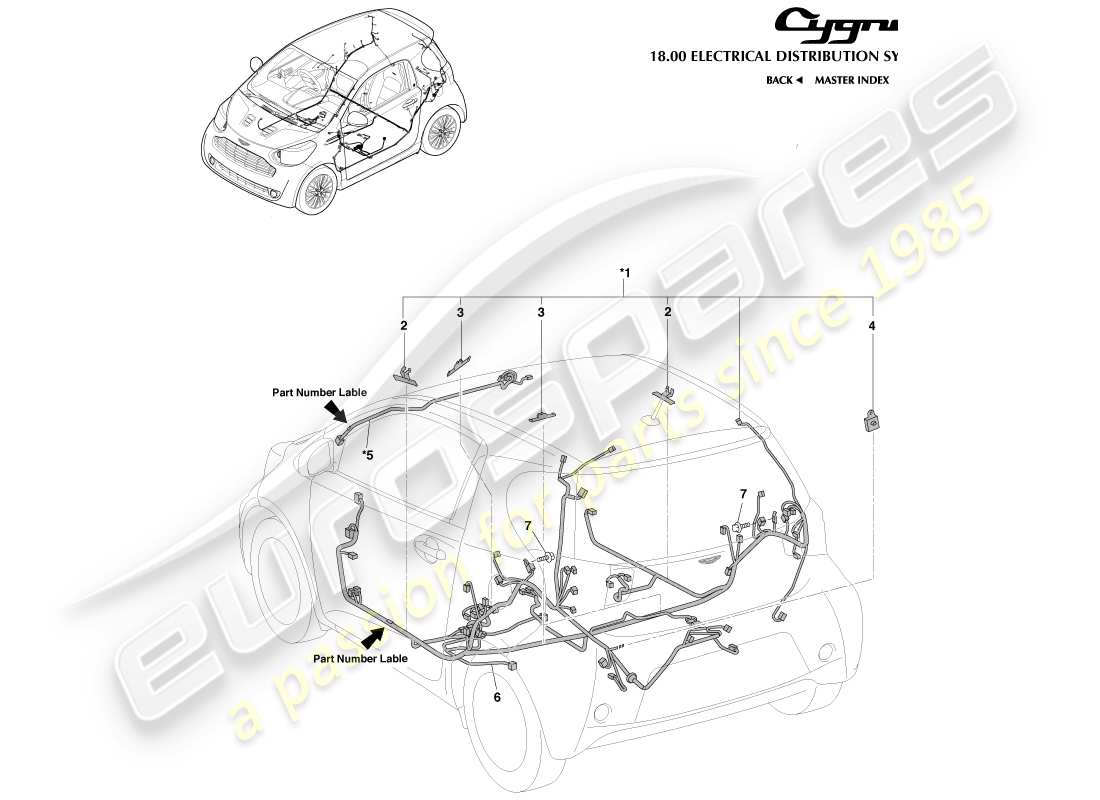 aston martin cygnet (2012) diagrama de piezas de cableado del cuerpo principal