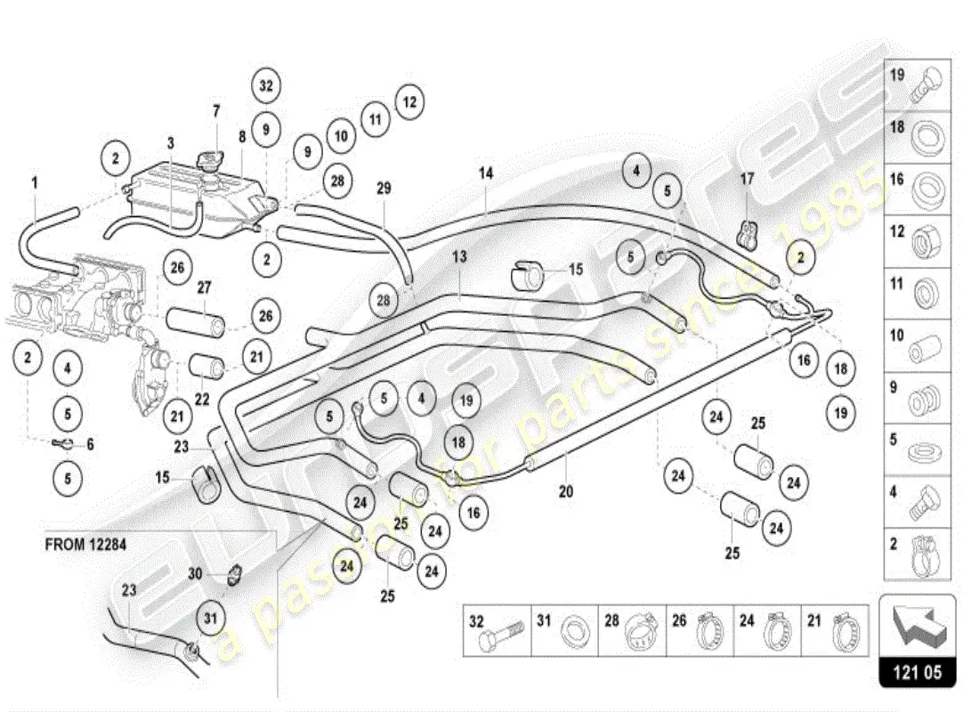 lamborghini diablo vt (1996) diagrama de piezas de la bomba de refrigerante