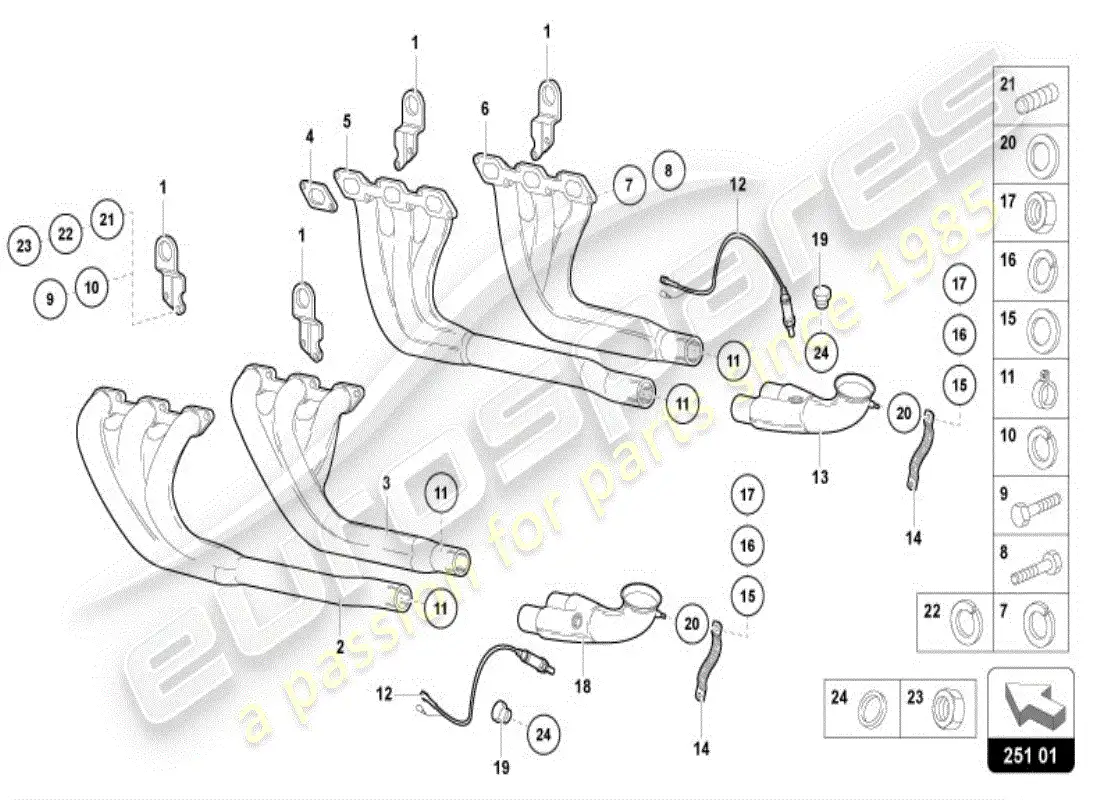 lamborghini diablo vt (1996) sistema de escape diagrama de piezas