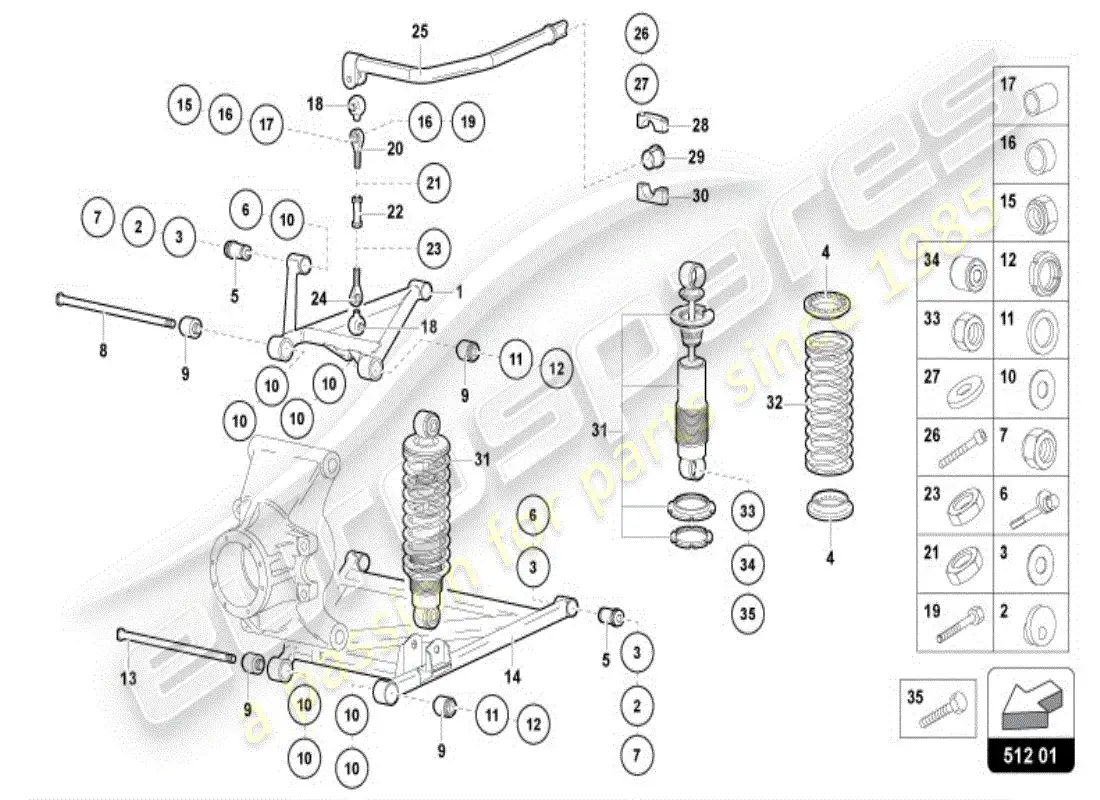 lamborghini diablo vt (1996) diagrama de piezas de suspensión trasera