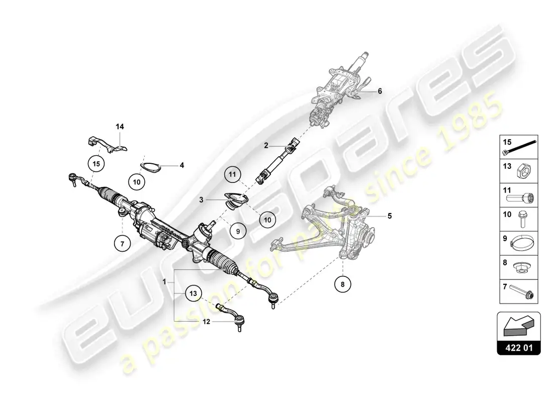 lamborghini evo coupe 2wd (2022) dirección asistida diagrama de piezas