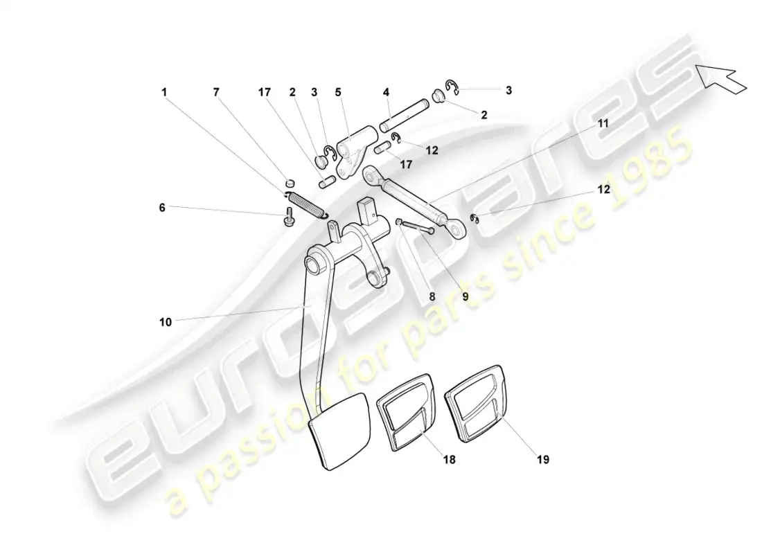 lamborghini lp550-2 spyder (2013) pedal de freno diagrama de piezas