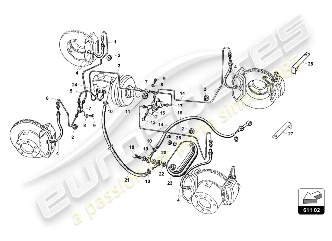 lamborghini countach 25th anniversary (1989) brake system diagrama de piezas