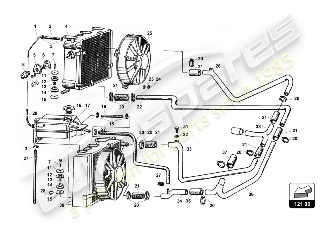 lamborghini countach 25th anniversary (1989) sistema de refrigeración diagrama de piezas