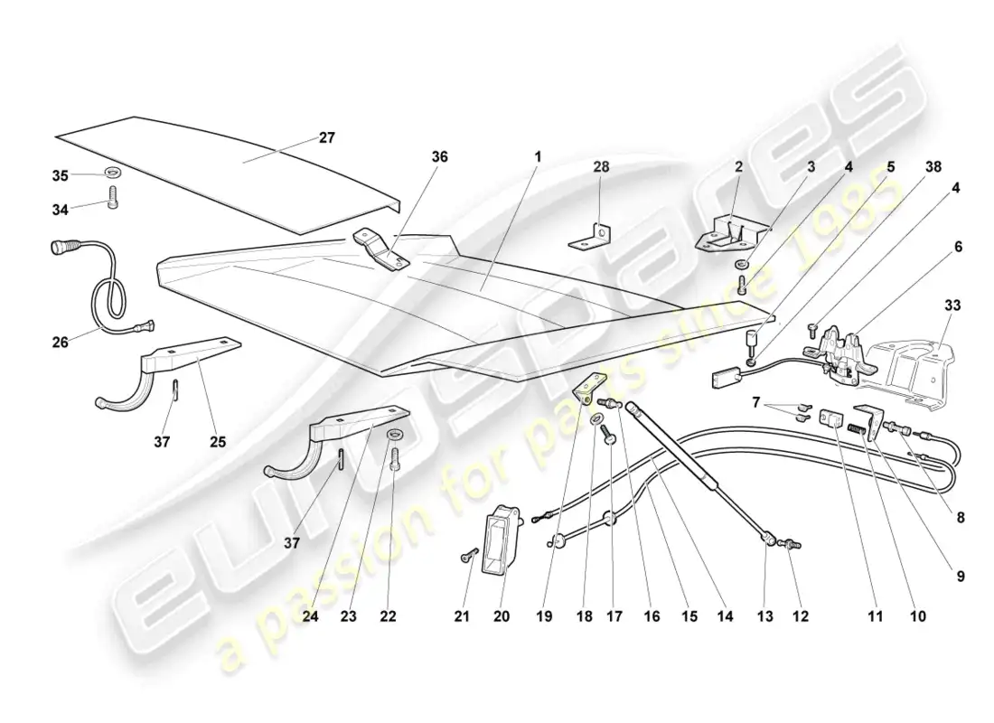 lamborghini lp640 coupe (2007) tapa para cubierta de motor diagrama de piezas