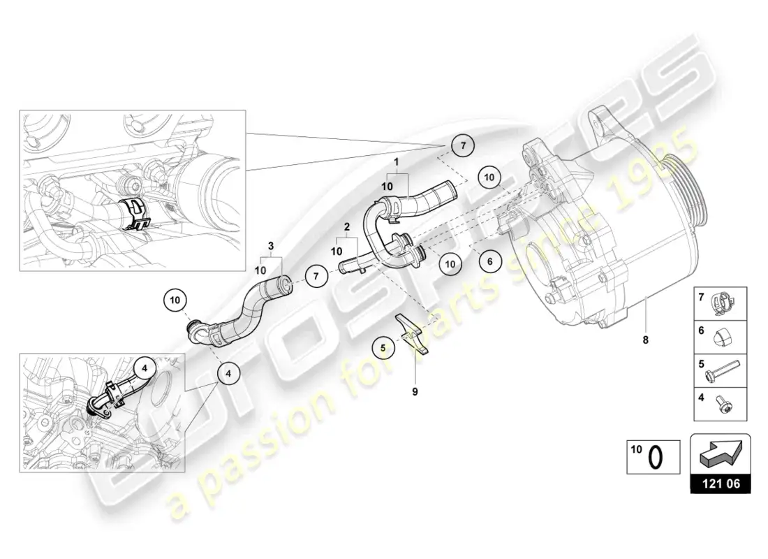 lamborghini evo spyder (2024) mangueras y tubos de refrigerante diagrama de piezas