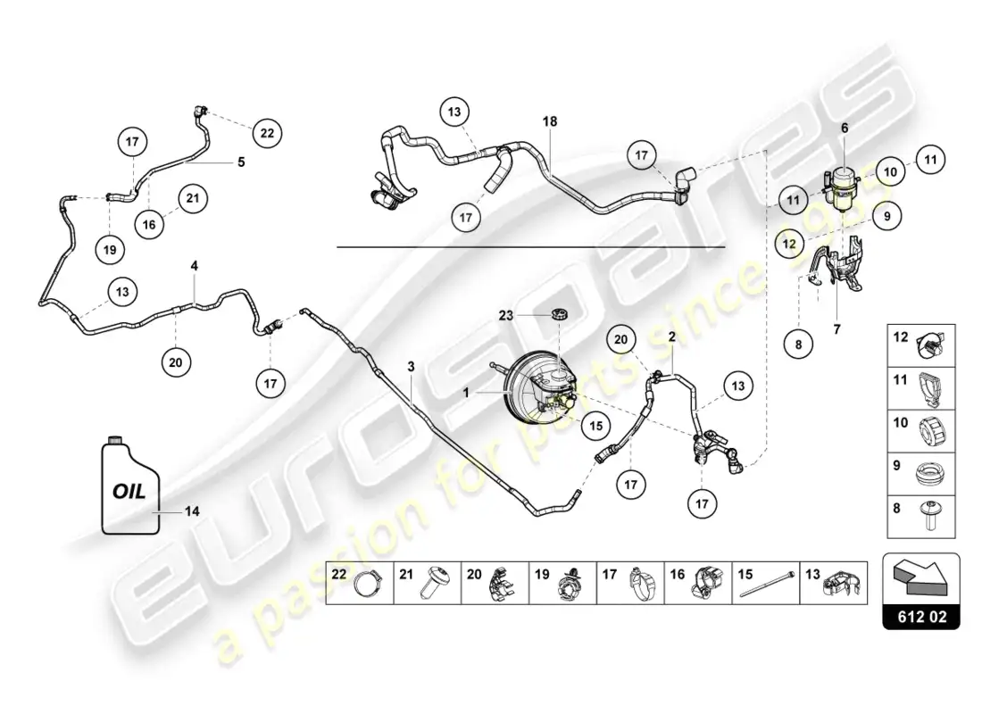 lamborghini tecnica (2023) sistema hidráulico para servofreno diagrama de piezas