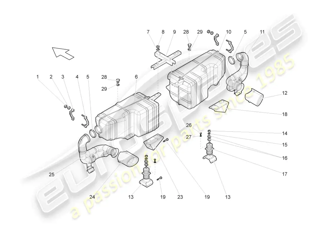 lamborghini gallardo coupe (2004) silenciador trasero diagrama de piezas
