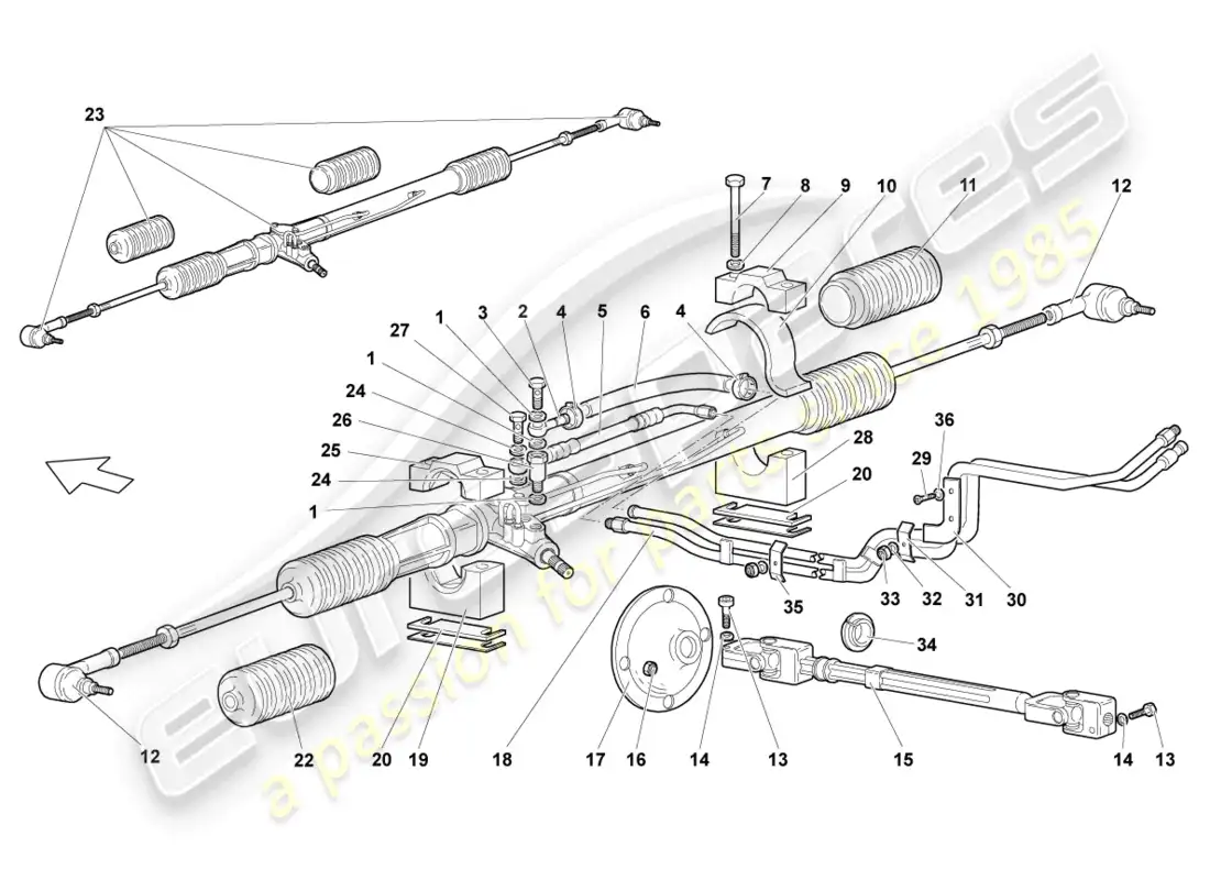 lamborghini lp640 roadster (2008) aparato de gobierno diagrama de piezas