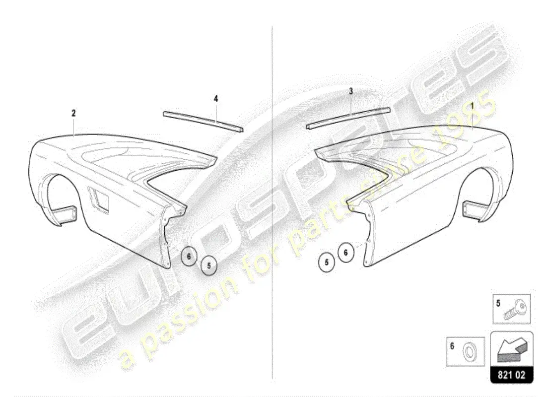 lamborghini diablo vt (1999) protector de ala trasero diagrama de piezas