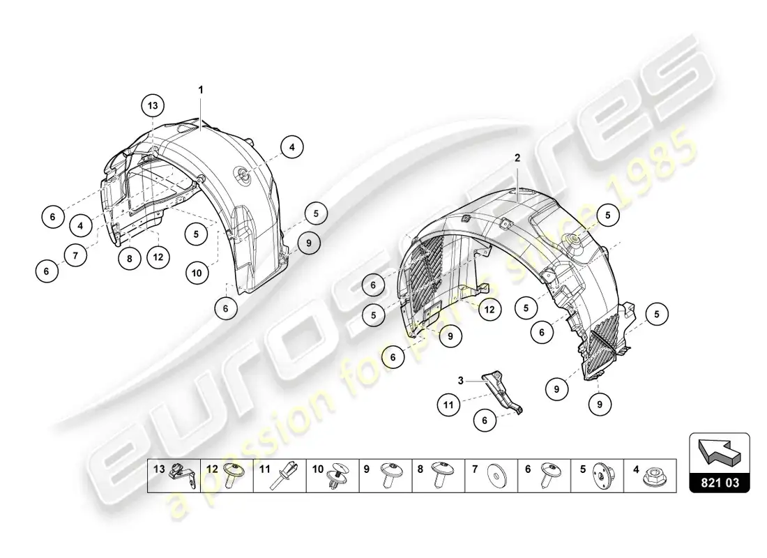lamborghini evo spyder (2023) guarnecido de la carcasa de la rueda diagrama de piezas