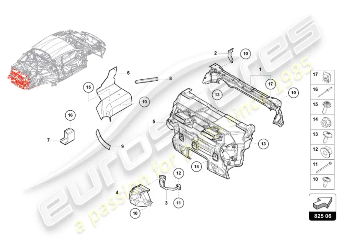lamborghini sto (2023) protección térmica 'opf' diagrama de piezas
