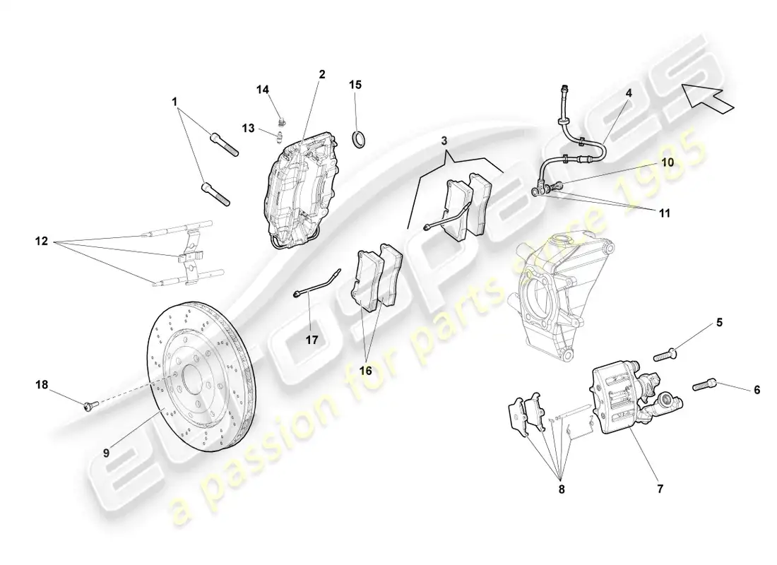 lamborghini gallardo spyder (2007) freno de disco trasero diagrama de piezas
