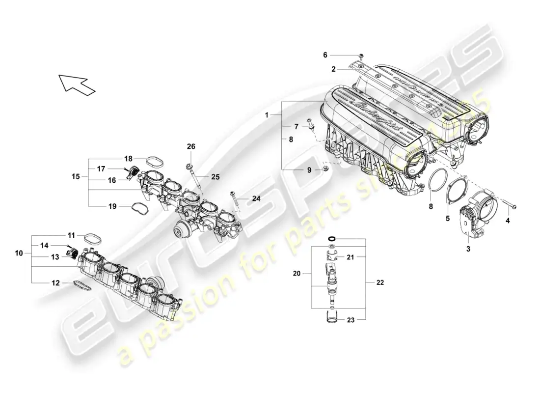 lamborghini lp570-4 sl (2014) colector de admisión diagrama de piezas