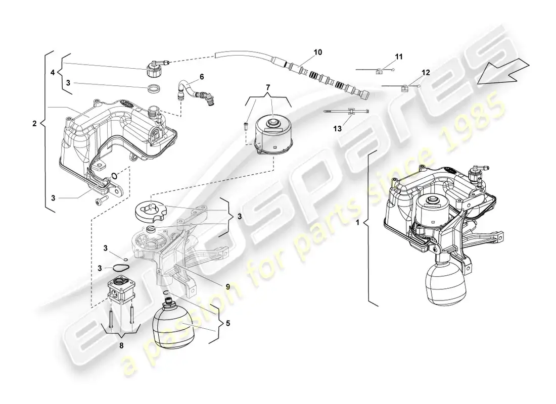 lamborghini lp550-2 spyder (2013) hydraulic system and fluid container with connect. pieces diagrama de piezas