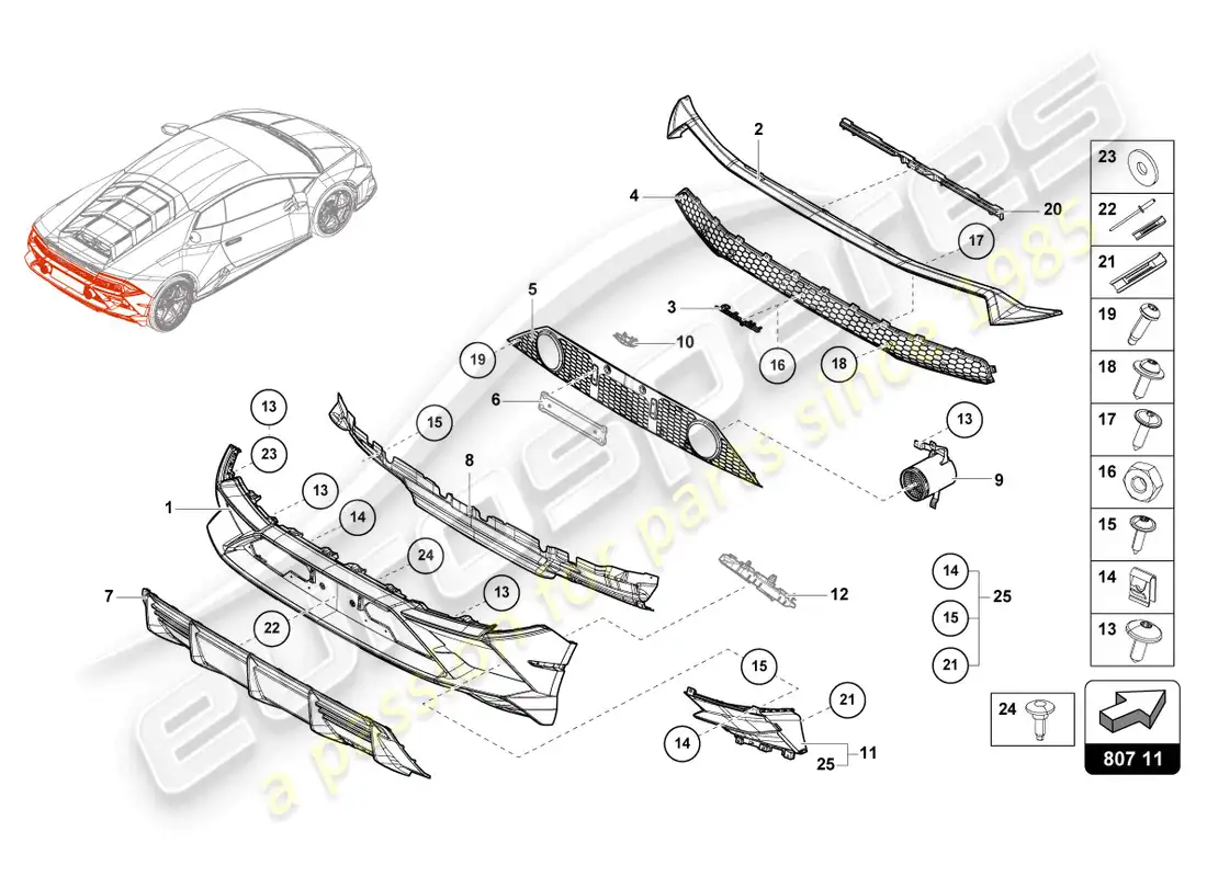 lamborghini evo coupe (2023) parachoques trasero diagrama de piezas