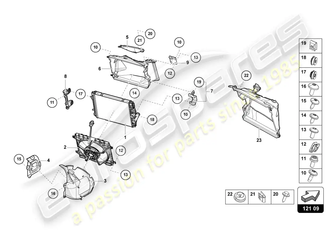 lamborghini evo spyder (2024) enfriador para refrigerante delantero diagrama de piezas