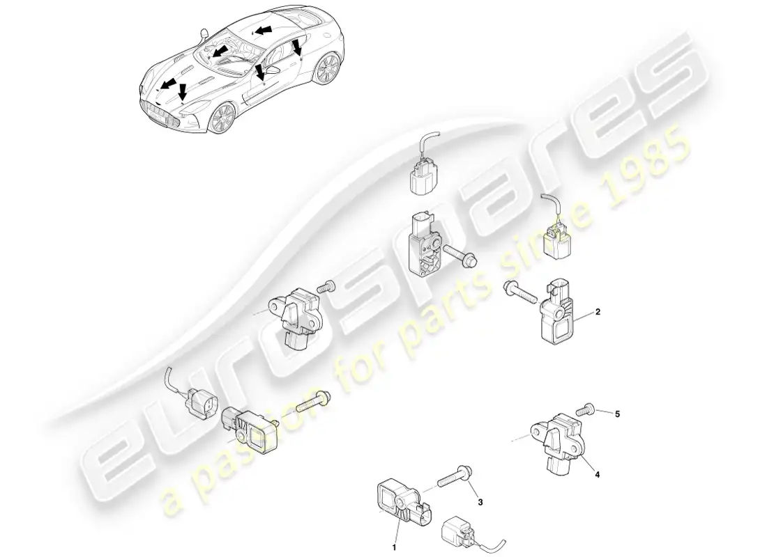 aston martin one-77 (2011) sensores de actuación diagrama de piezas