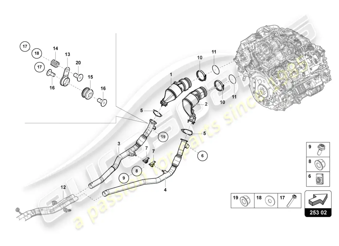lamborghini urus (2019) conversor catalítico diagrama de piezas