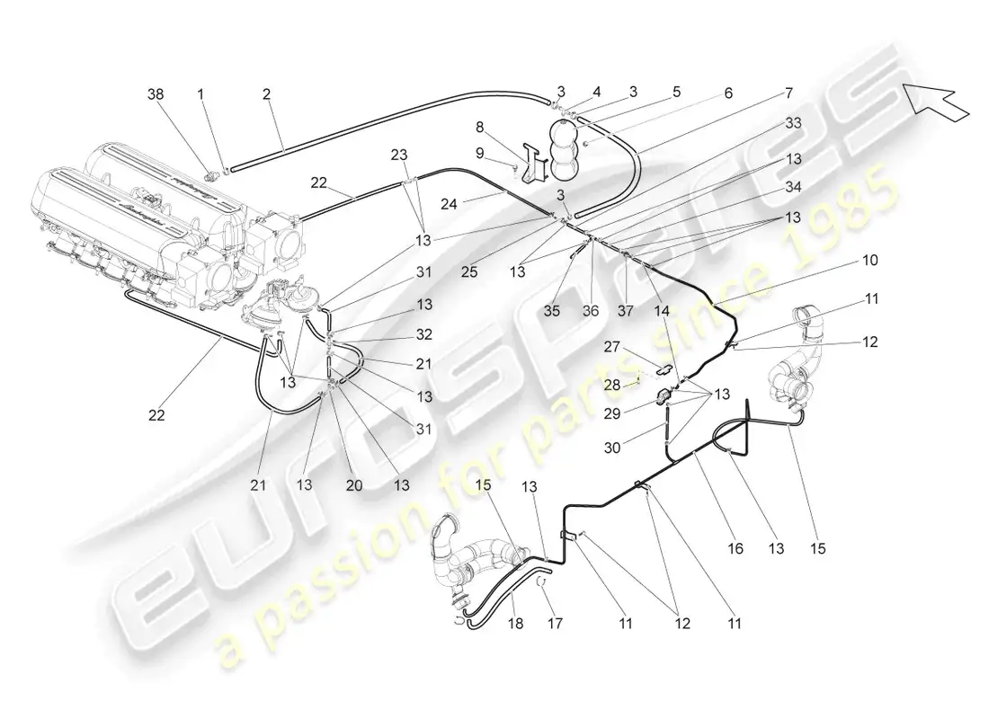 lamborghini gallardo spyder (2008) vacuum reservoir diagrama de piezas