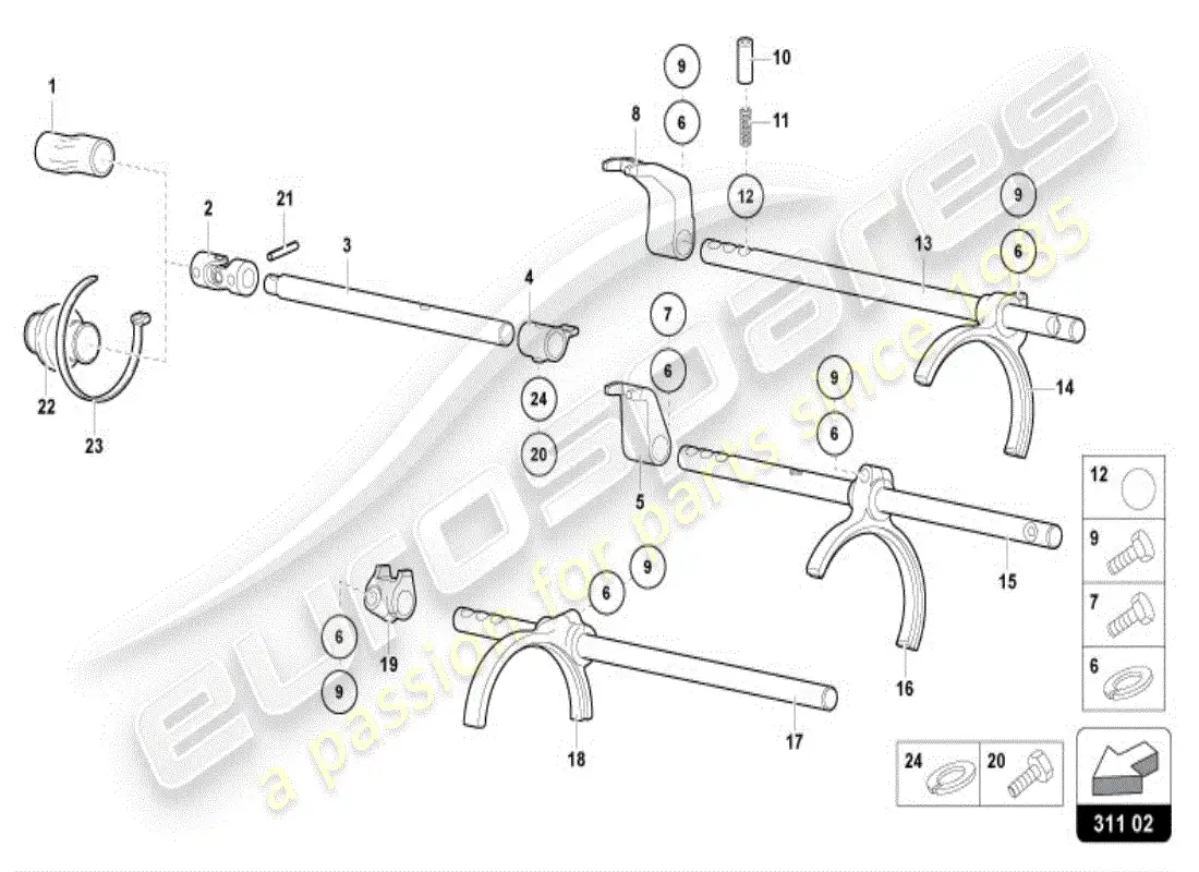 lamborghini diablo vt (1996) diagrama de piezas de la caja de cambios