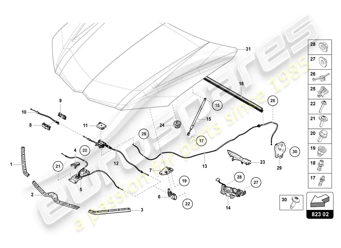 lamborghini urus (2019) junta para tapa de motor diagrama de piezas
