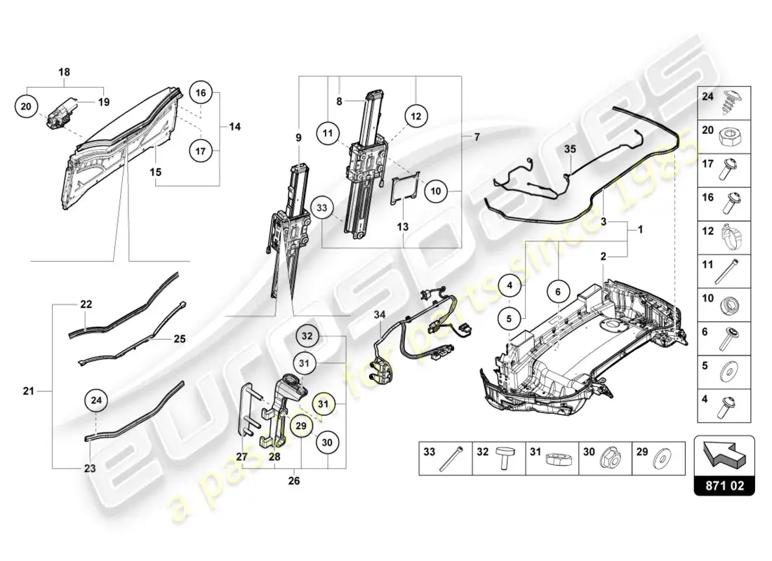 lamborghini evo spyder (2021) bandeja para capa capa diagrama de piezas