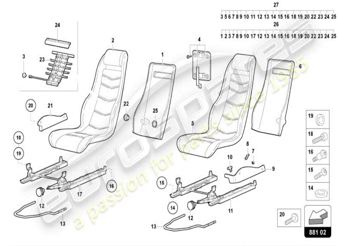 lamborghini diablo vt (1999) asiento diagrama de piezas