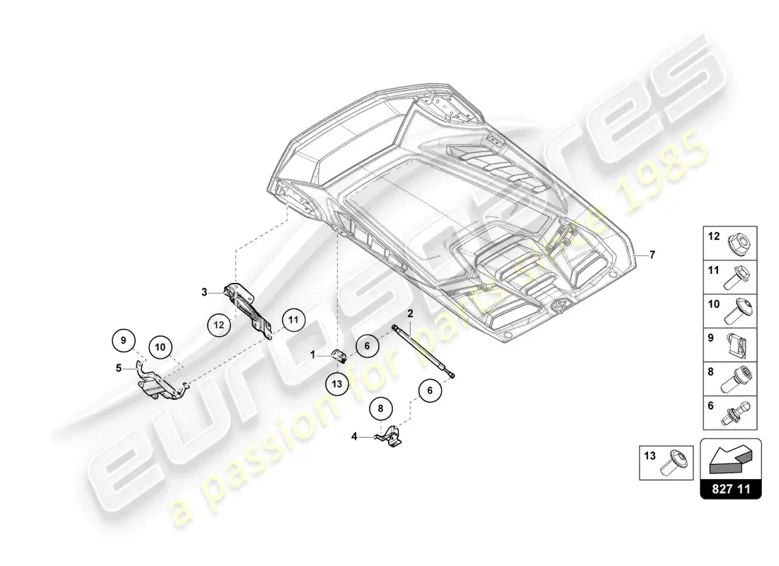 lamborghini tecnica (2023) engine cover with insp. cover diagrama de piezas
