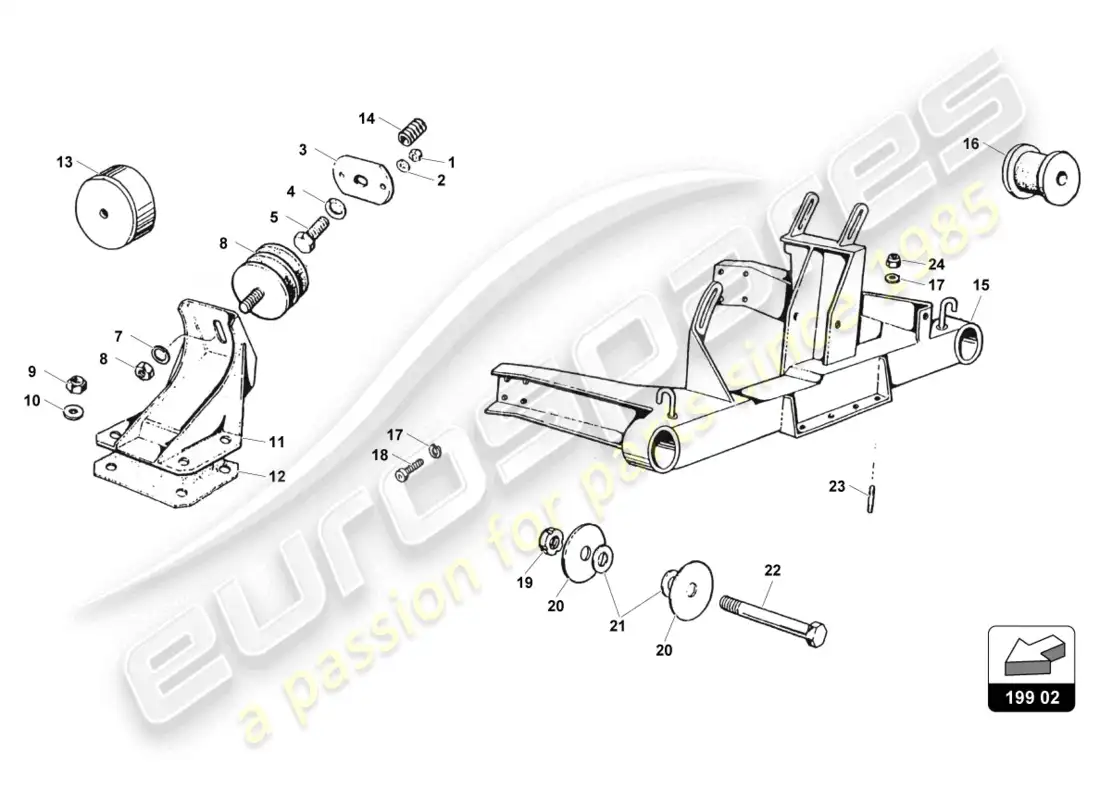 lamborghini countach 25th anniversary (1989) montaje del motor diagrama de piezas
