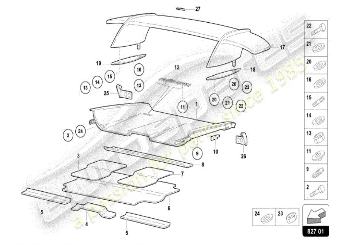 lamborghini diablo vt (1996) diagrama de piezas del spoiler trasero