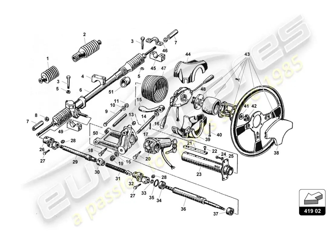lamborghini countach 25th anniversary (1989) direccion diagrama de piezas