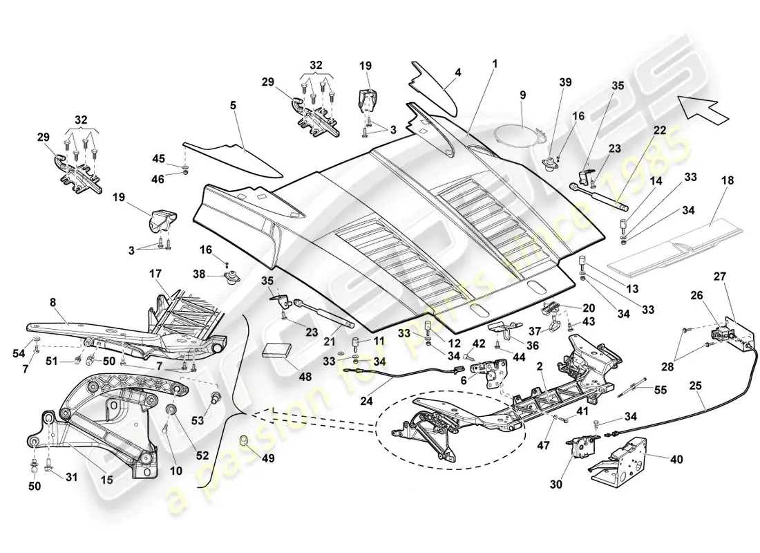 lamborghini gallardo spyder (2007) rear lid diagrama de piezas