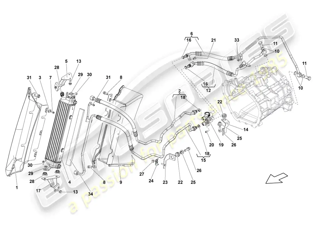 lamborghini lp570-4 sl (2011) enfriador de aceite diagrama de piezas
