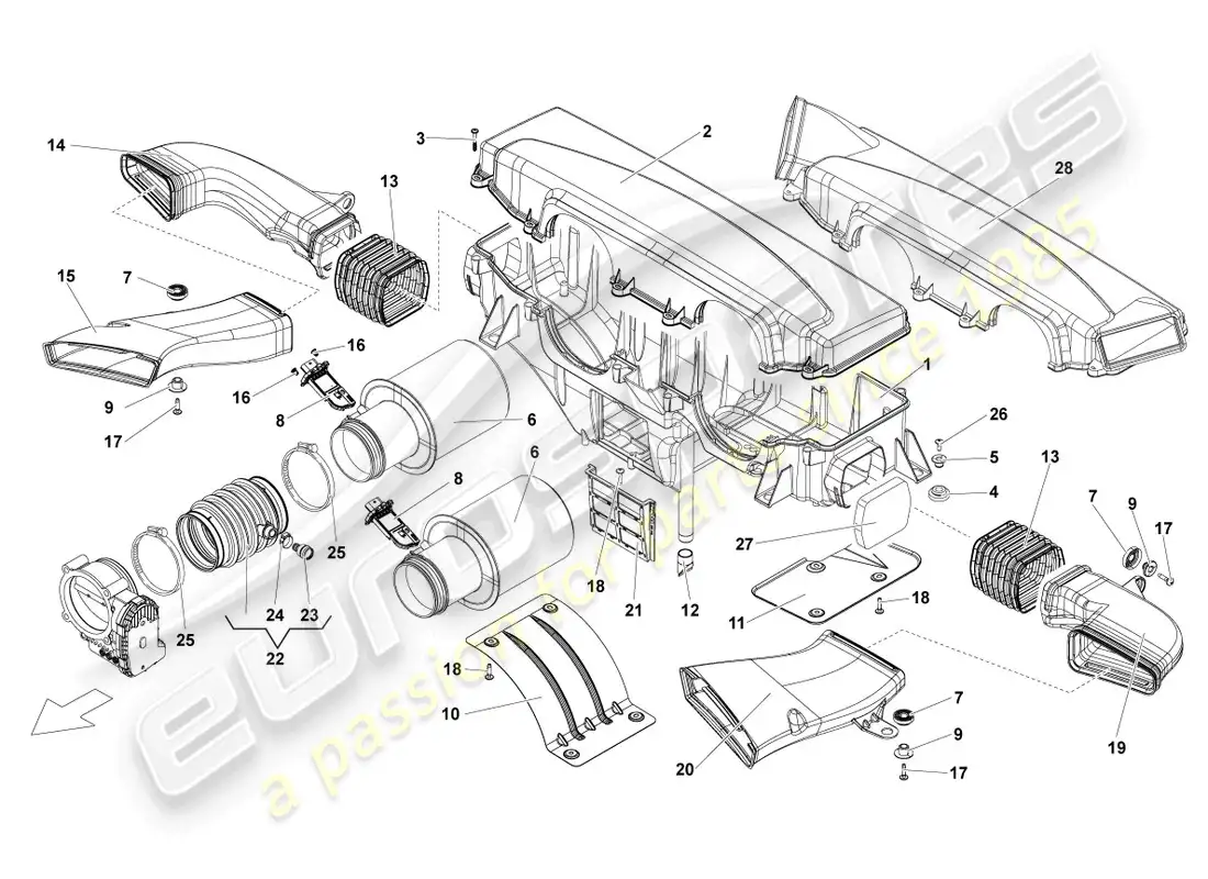 lamborghini blancpain sts (2012) filtro de aire con piezas de conexión diagrama de piezas