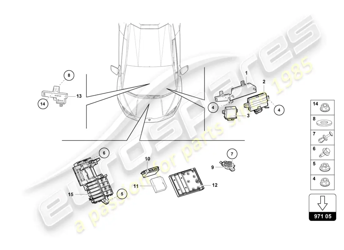 lamborghini evo coupe (2023) unidad de control diagrama de piezas