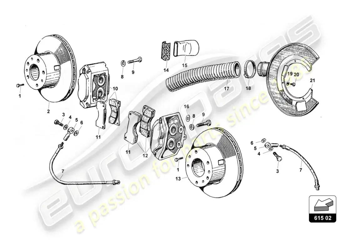 lamborghini countach 25th anniversary (1989) frenos delanteros-traseros diagrama de piezas