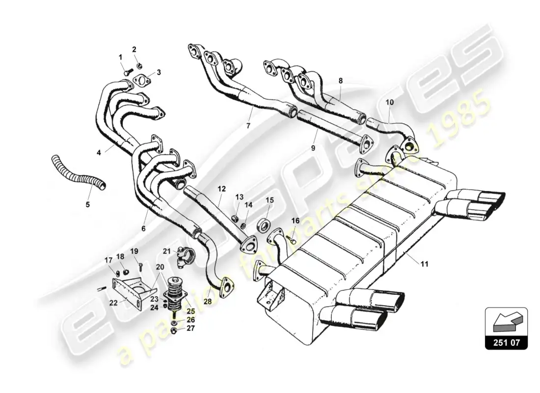 lamborghini countach 25th anniversary (1989) sistema de escape diagrama de piezas