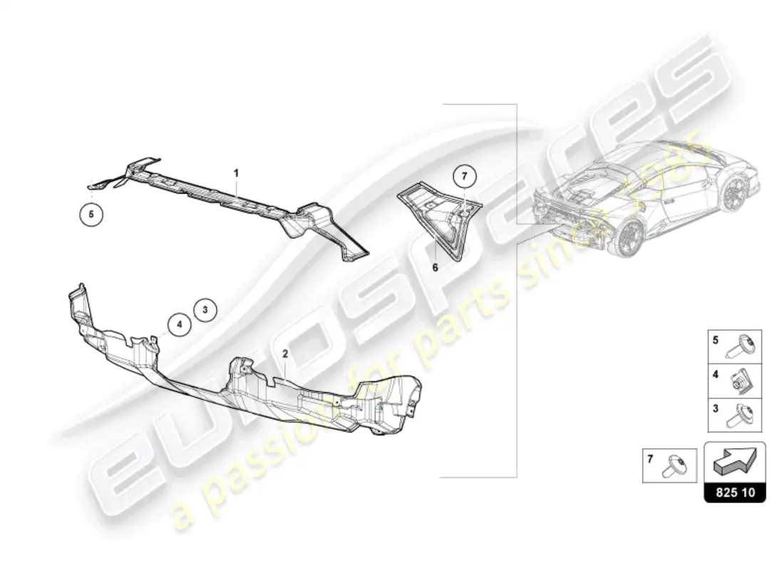 lamborghini tecnica (2023) escudo térmico diagrama de piezas