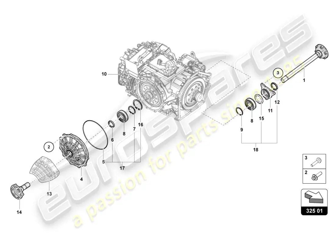 lamborghini tecnica (2023) eje bridado con cojinete diagrama de piezas
