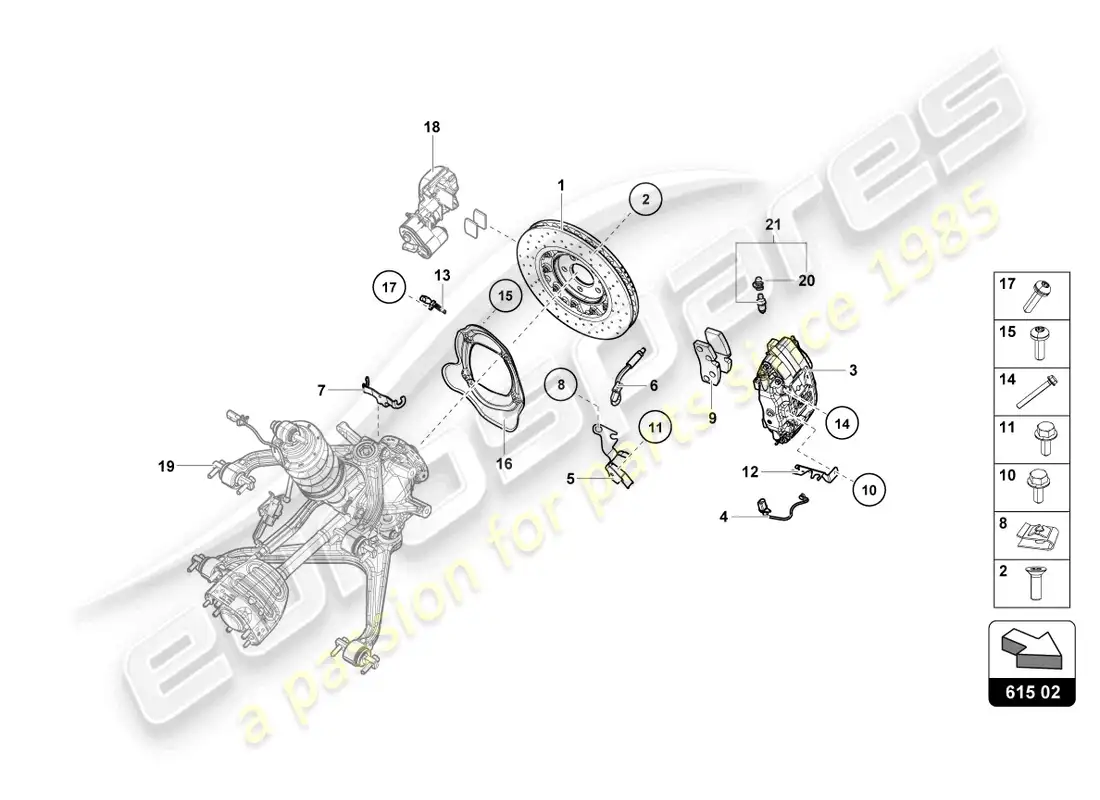 lamborghini evo coupe 2wd (2021) disco de freno cerámico trasero diagrama de piezas