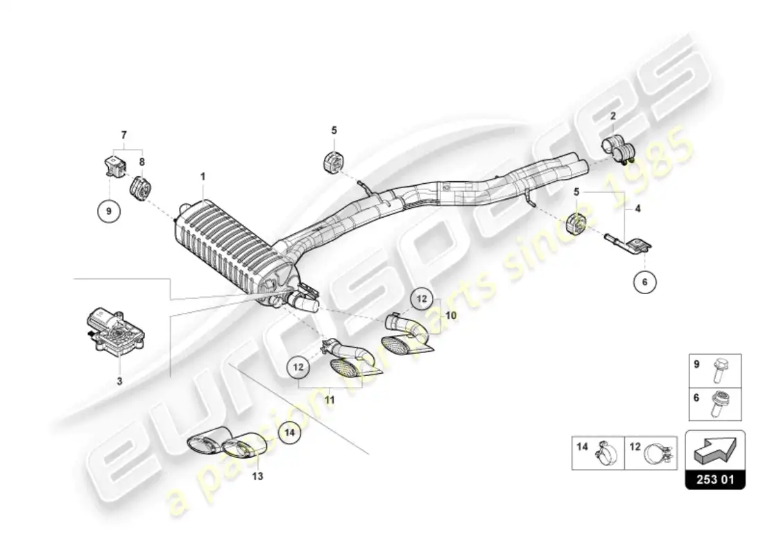 lamborghini urus performante (2024) silenciador trasero diagrama de piezas