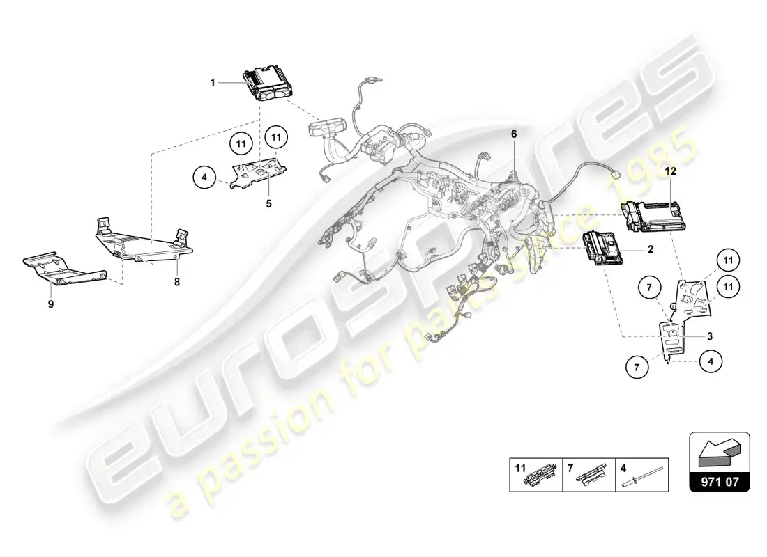 lamborghini evo coupe (2023) unidad de control del motor diagrama de piezas