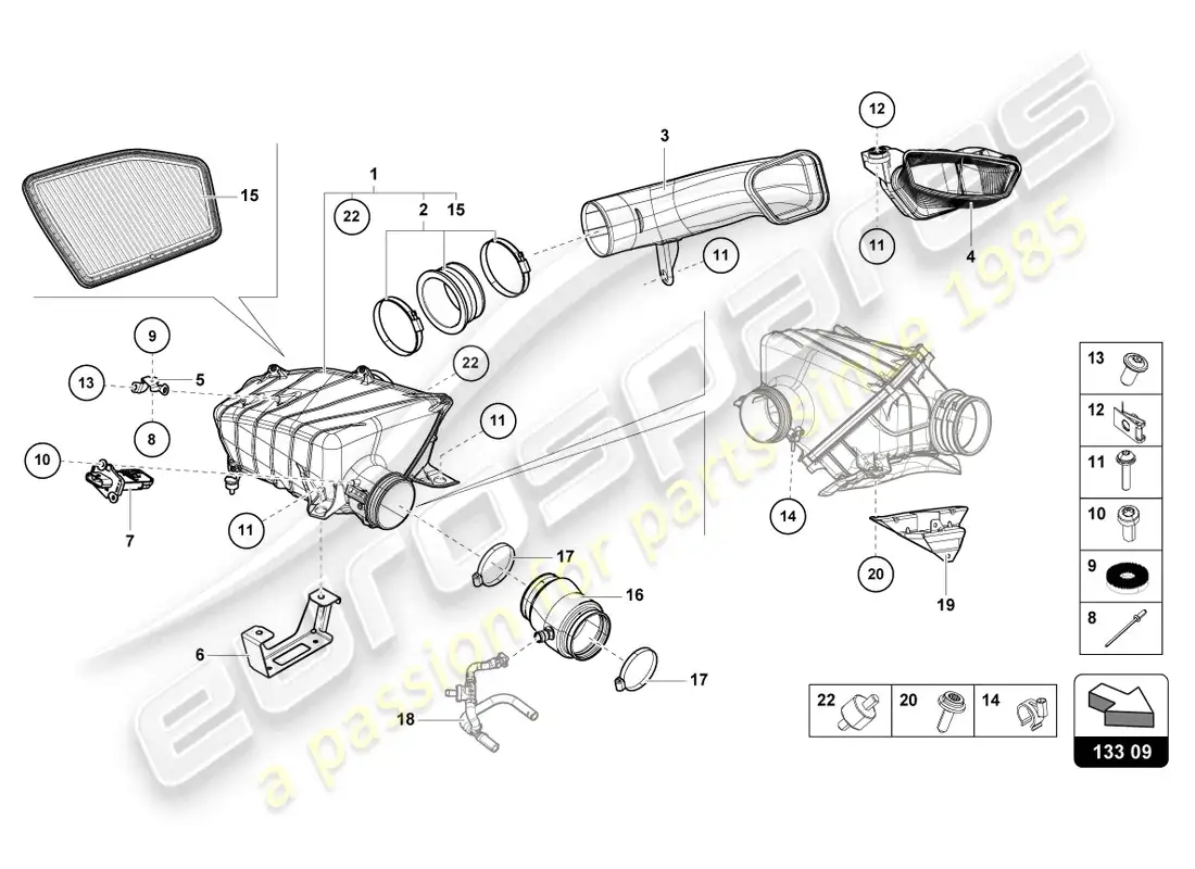 lamborghini evo spyder 2wd (2023) carcasa del filtro de aire diagrama de piezas